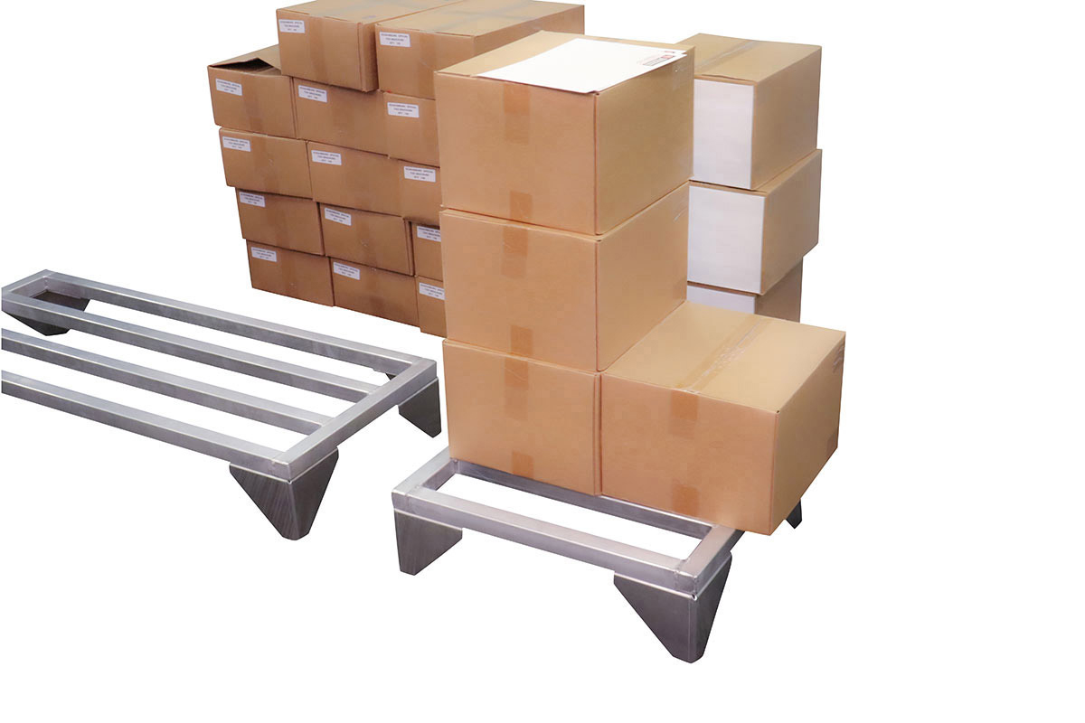 Aluminum Dunnage Rack with many boxes