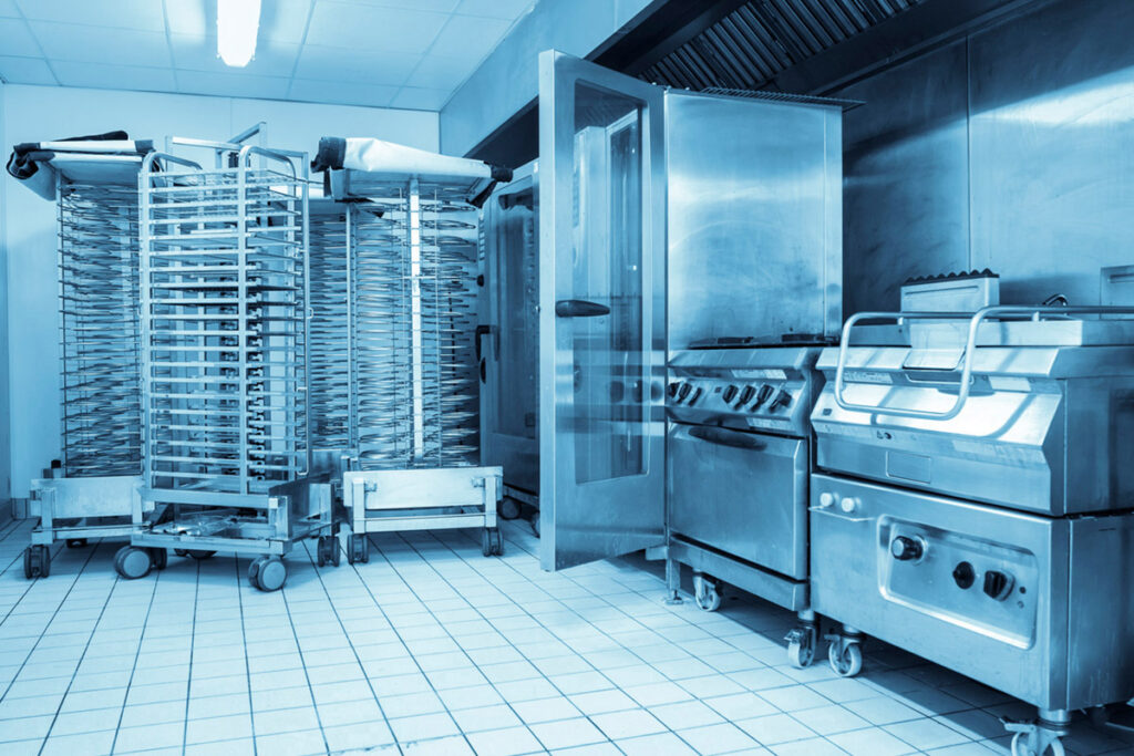 Pan racks in kitchen - blue shaded image