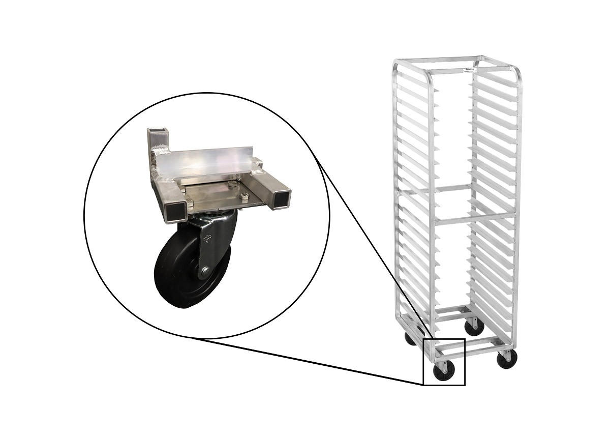 Caster for bakery racks