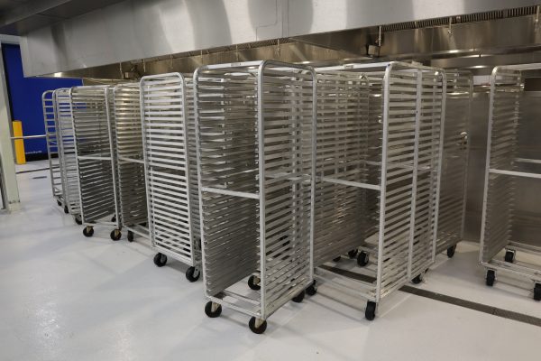 Bakery racks in commercial kitchen