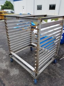 steel food production racks rusting and corroding