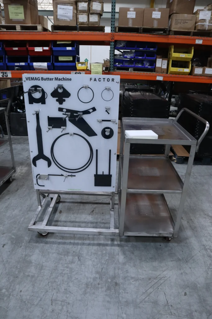 VEMAG butter machine shadow board and cart | Schaumburg Specialties