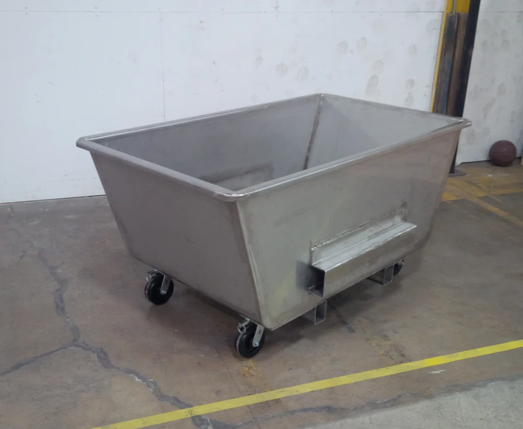 Industrial Dough Trough Stainless Steel Mobile Bin Angled View | Schaumburg Specialties