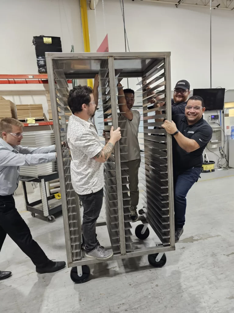 Team testing heavy duty bakery rack part 1