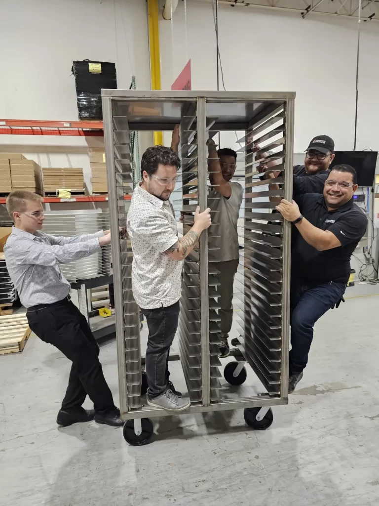 Team testing heavy duty bakery rack part 3
