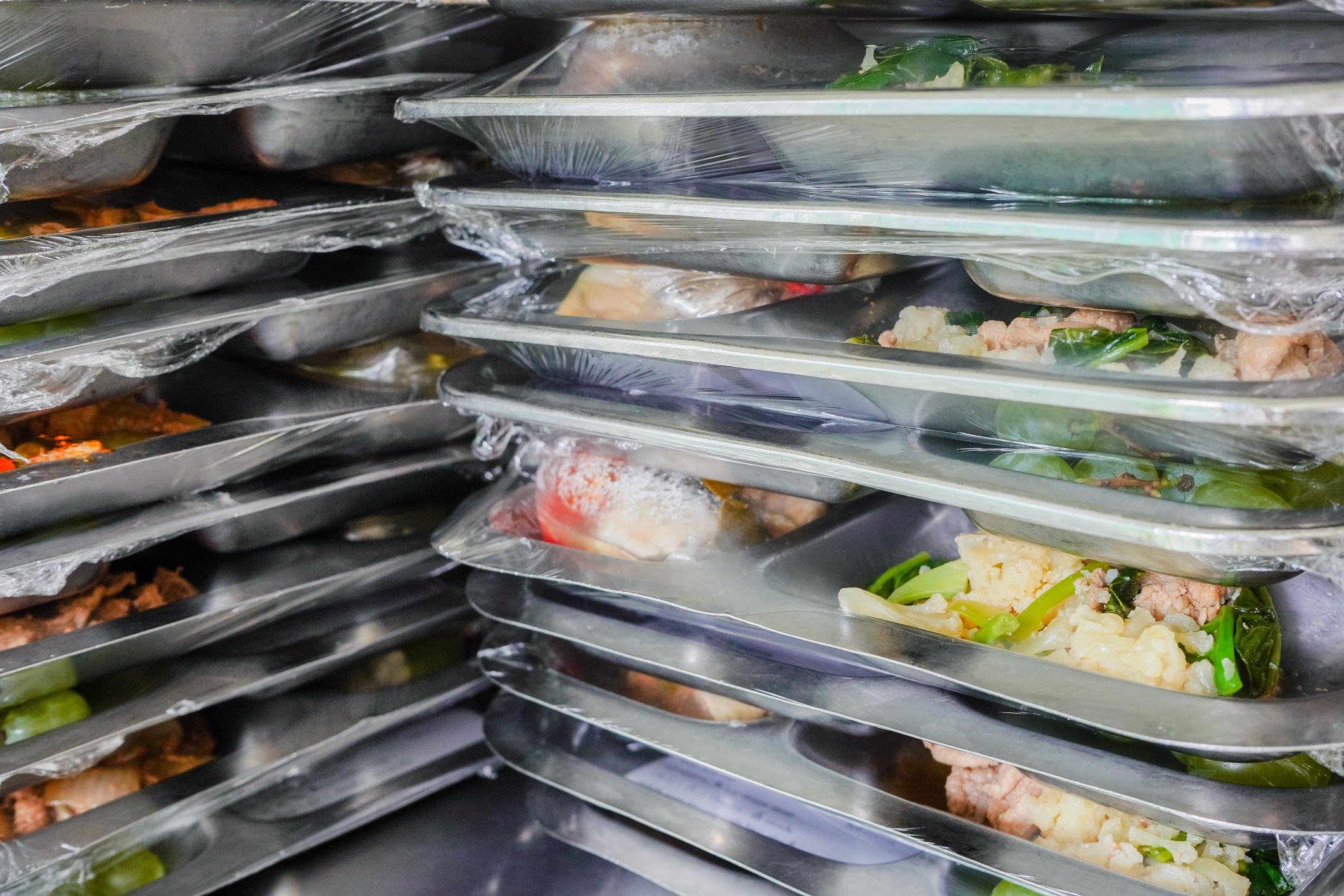 Row of food tray for hospitality sector
